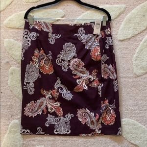 Ann Taylor Paisley Pencil Skirt, Plum